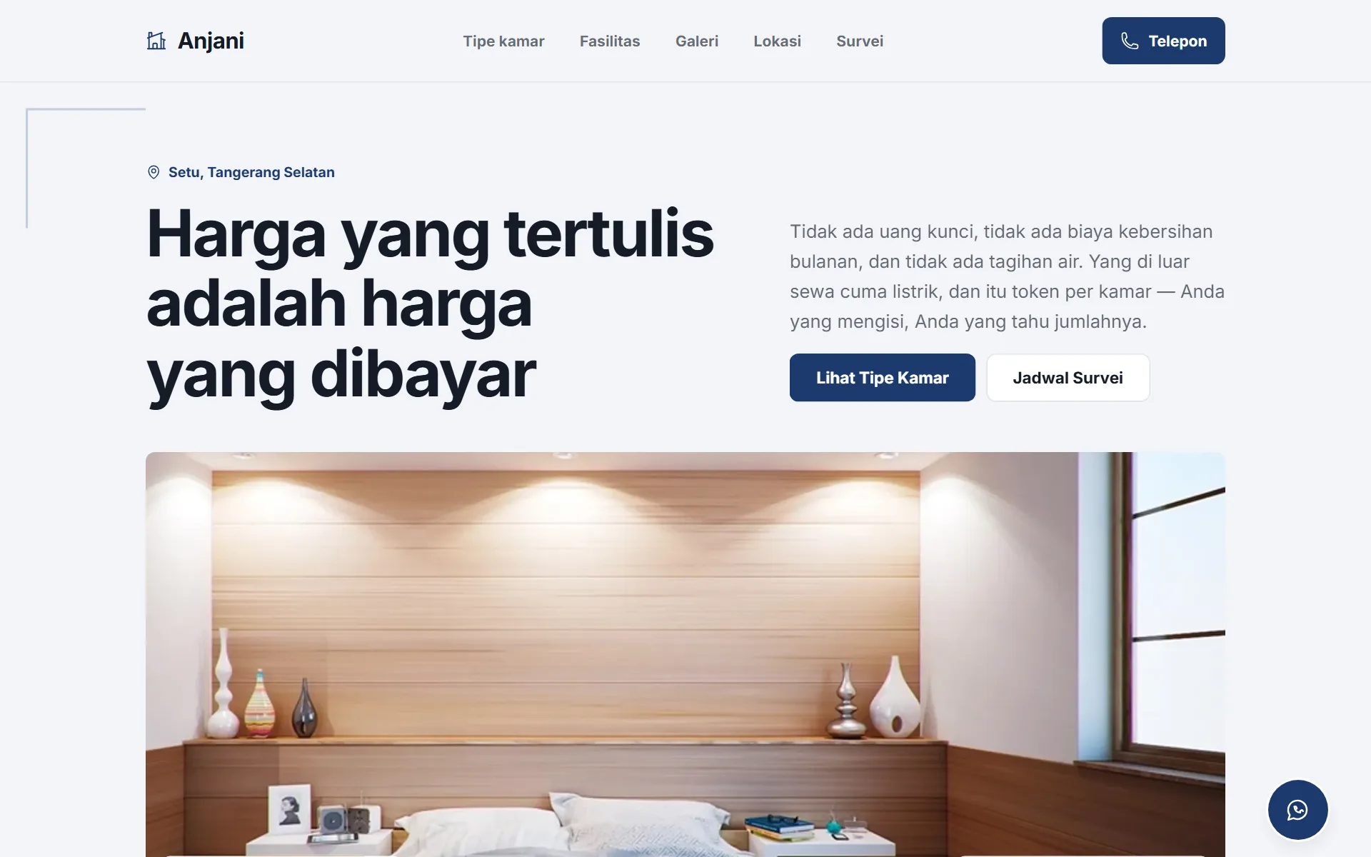 Tampilan desain Kos & Properti di layar komputer